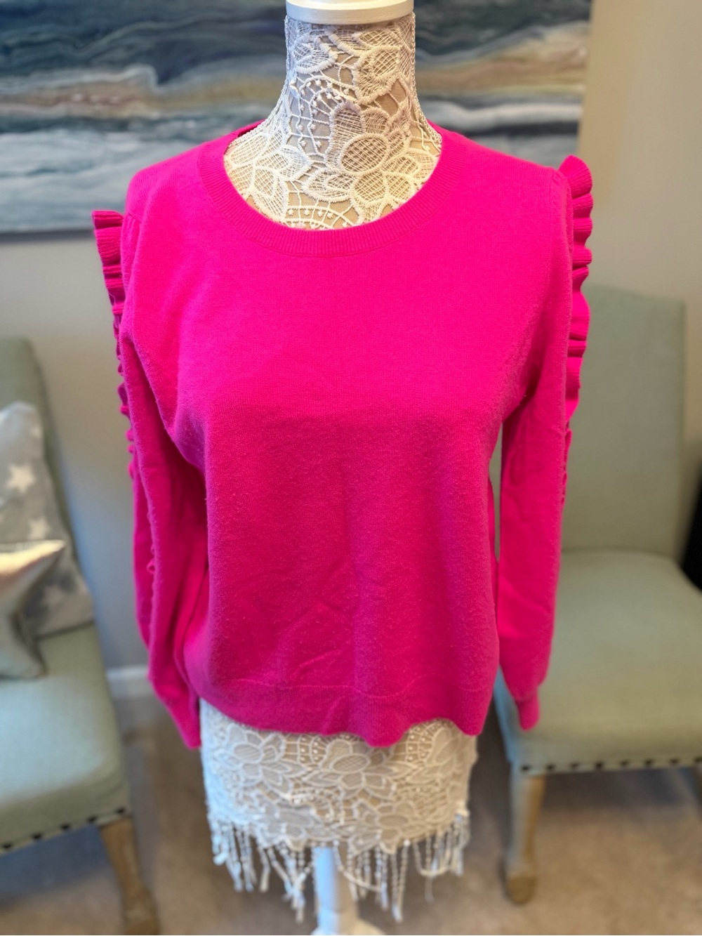 Lilly Pulitzer Bright Pink Ruffle-Sleeve Women's Sweater